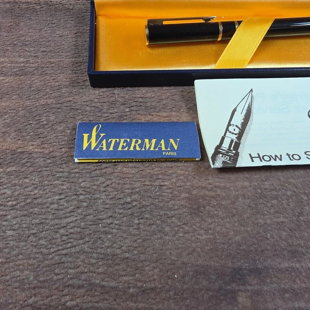 Waterman Fountain Pen Black Gold Good Fine Nib Paris France Boxed